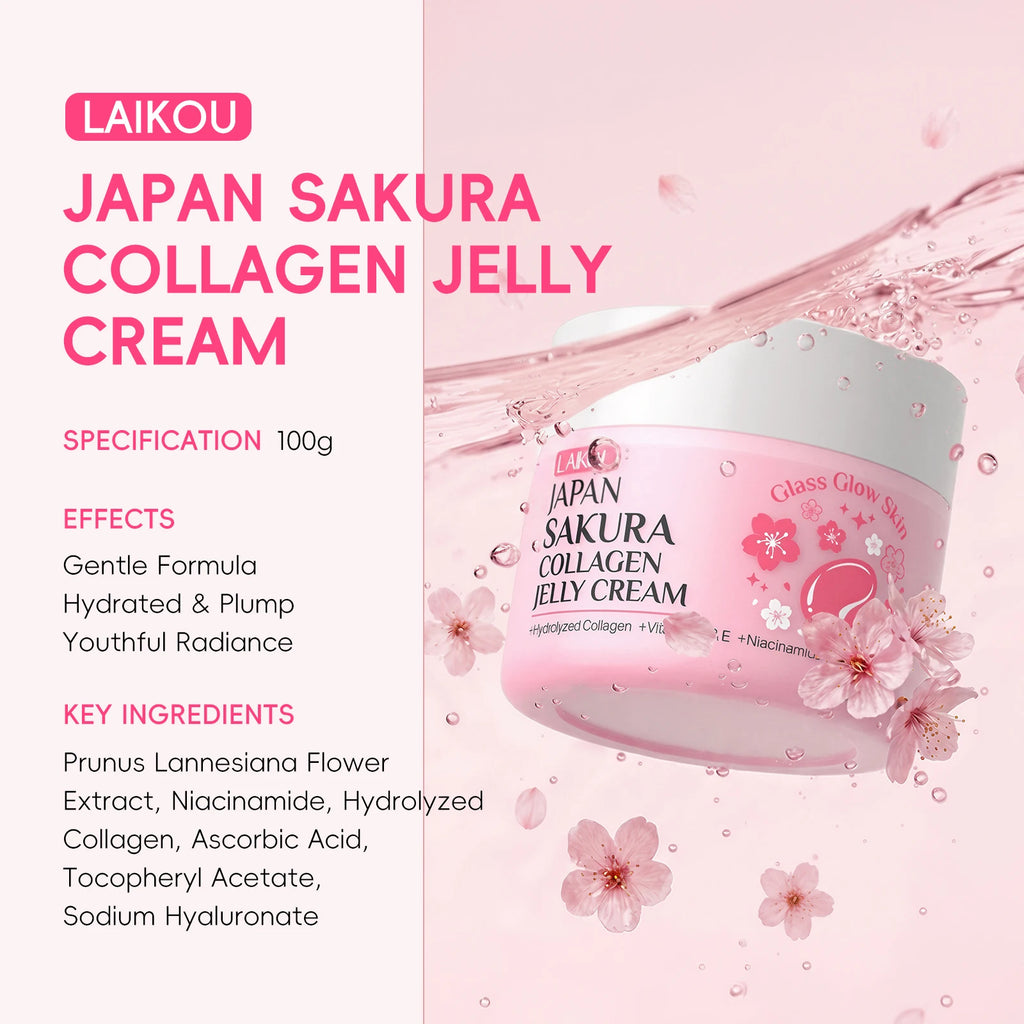 LAIKOU Japan Sakura Collagen Jelly Cream 100g Gentle Formula Hydrated Plump Youthful Radiance Glass Glow Skin Care