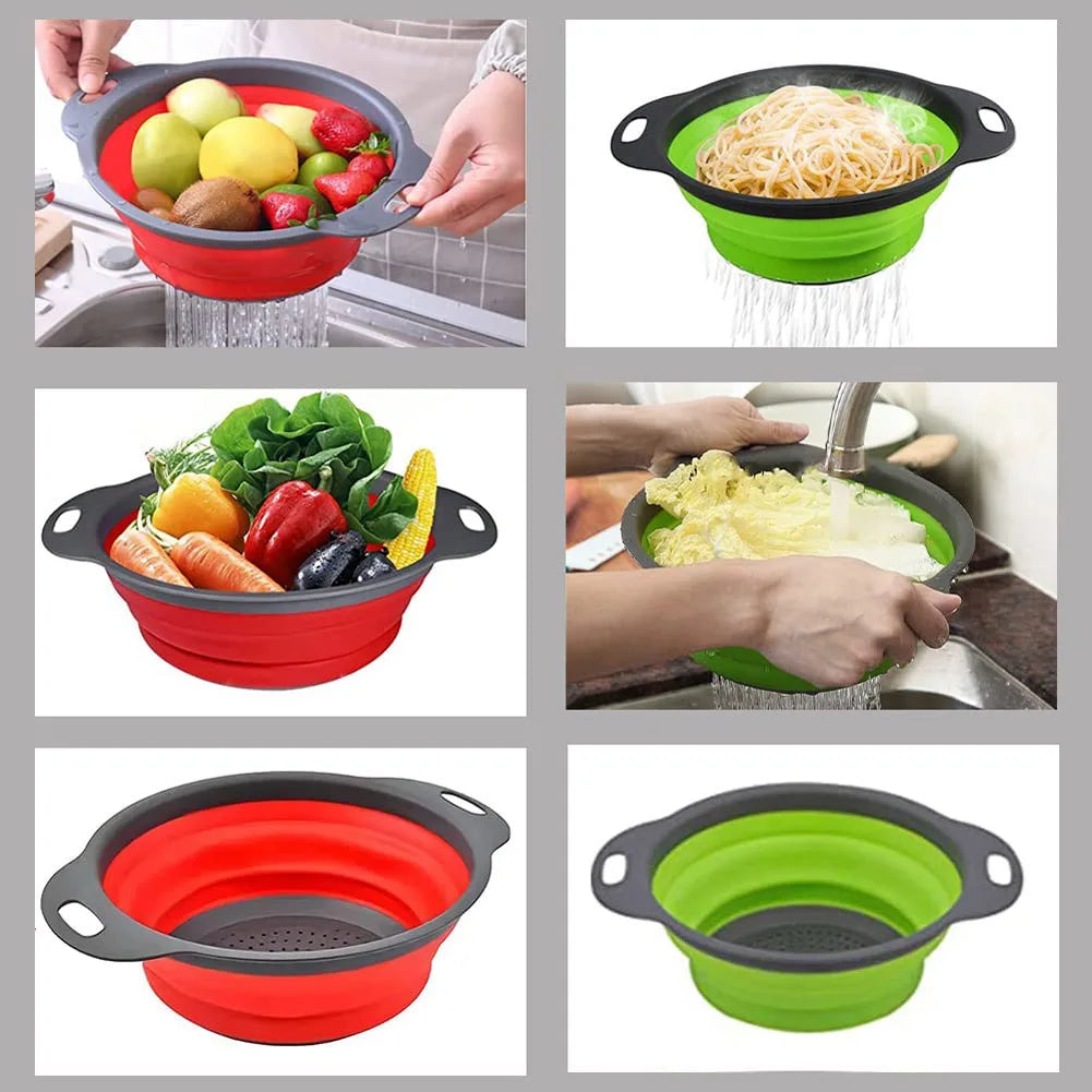 Silicone Vegetable and Fruit Cleaning and Drainage Basket  Cleaning Basket 1PCS Folding Water Filter Net Kitchen Gadgets