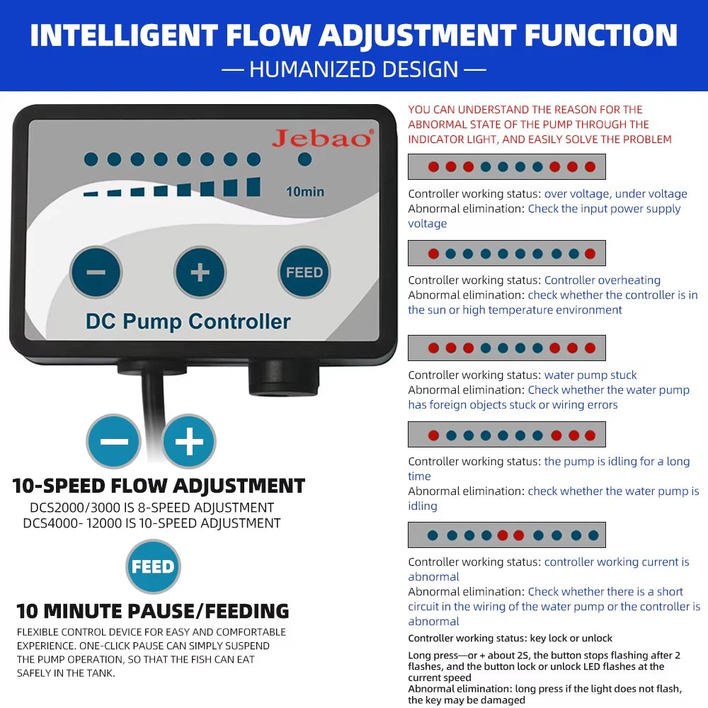 Jecod Jebao 100-240V DC Marine DC Submersible Pump Super Quite Circulation Return Pump 10 Speed Flow Adjustment