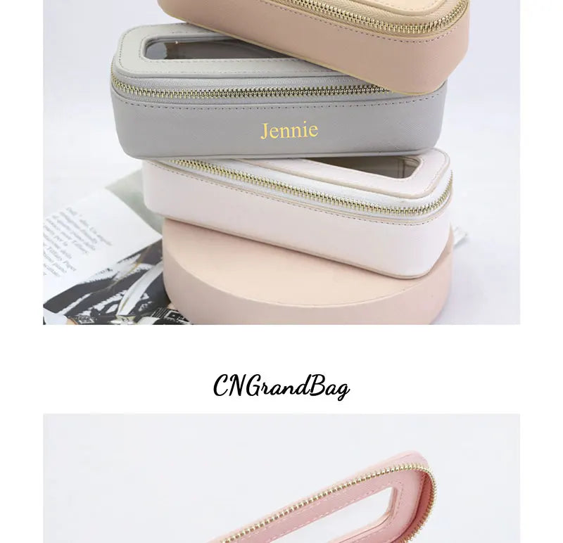 Custom Genuine Leather Travel Cosmetic Bag Set Colorful Classic Saffiano Portable Travel Clear PVC Cosmetic Bag TPU Wash Bag
