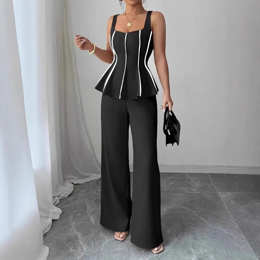 2026 Solid Color Elegant Two-piece Set Sexy Tube Top And Wide-leg Pants Outfit Vestidos Y2k Office Wedding Guest Business Casual