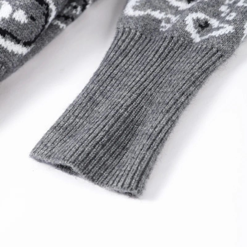 Elegant Knitted Print Women's Cardigan Loose Full Sleeve Stand Collar Zipper Sweaters Female 2026 Autumn Outwear Pockets Lady