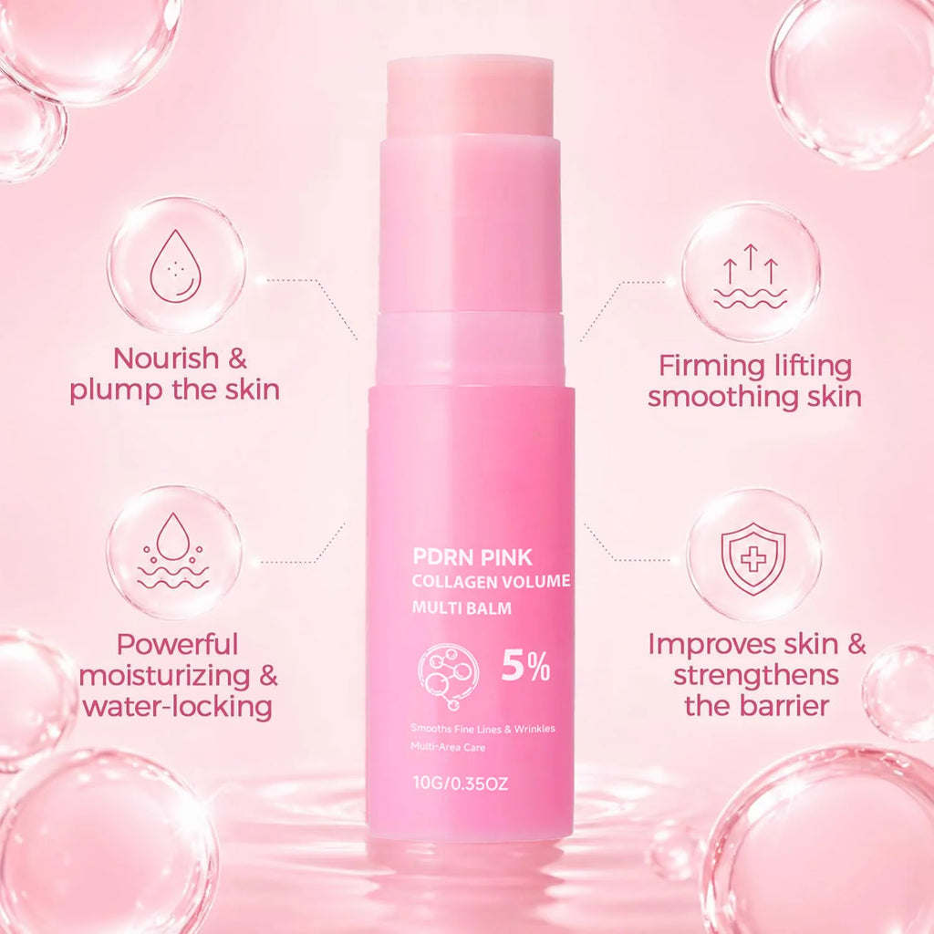 PDRN Pink Collagen Volume Multi Balm Stick Hydrating Plumping Firming Care for Face Neck Under Eyes Lips Fine Lines 10g