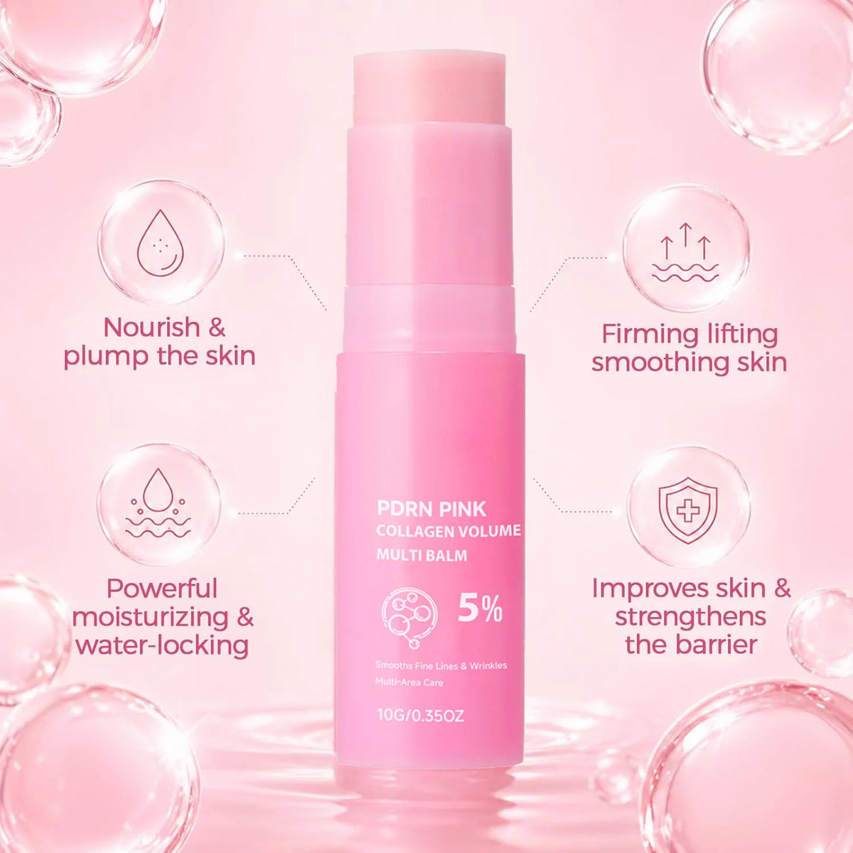 PDRN Pink Collagen Volume Multi Balm Stick Hydrating Plumping Firming Care for Face Neck Under Eyes Lips Fine Lines 10g