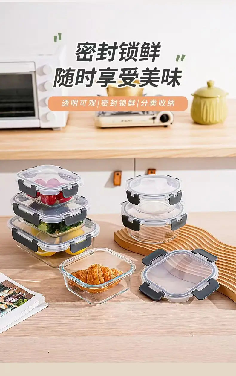 Rectangular Glass Lunch Box Microwave Safe Fresh Preservation Box for Office Workers with Lid Food Storage Containers Bento Box