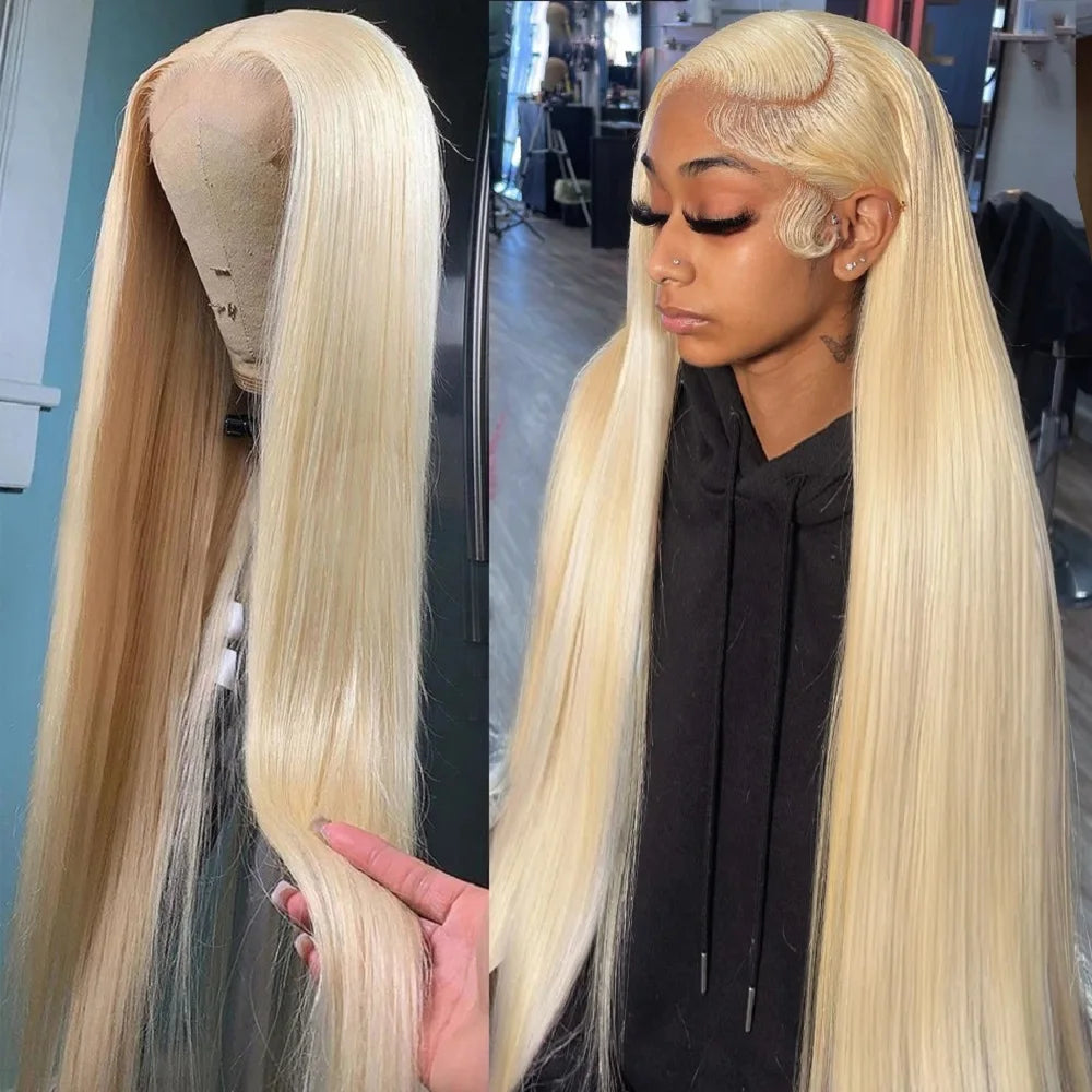 200 Density 613 Blonde Straight Human Hair Wigs Preplucked Prebleached 46 Inch 13x4 13x6 Blonde HD Transparent Lace Frontal Wigs