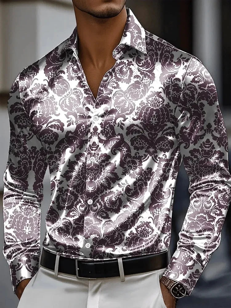 Men's Shirt 3D Vintage Chain Print Polyester Fabric Outdoor Street Long Sleeve Button Clothing Fashion Street Style Design