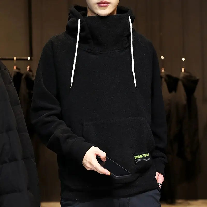 High Neck New Sweater Hoodie Sweatshirt Men Autumn Winter Fleece Thick Hooded Loose Bottom Trend Warm Streetwear Jacket Tops New
