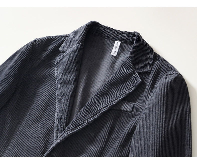 Autumn Casual Blazers for Men Daily Commute Suit Male Pure Cotton Corduroy Gray Single Breasted Suit Jackets Man Simle Coats