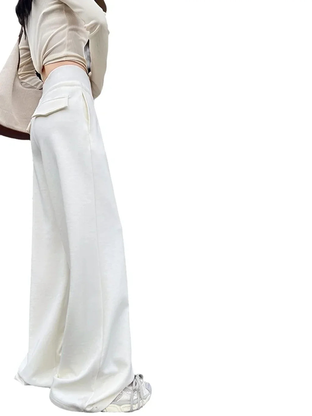 Women High Waist Drawstring Wide Leg Sweatpants Casual Loose Solid Color Straight Trousers Soft Sports Jogger Pants Streetwear