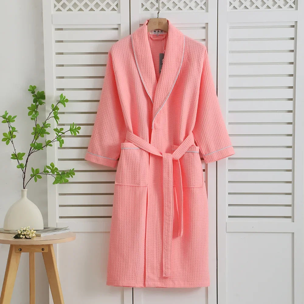 100% Cotton Women's Robe PAJAMA Home Dress Spring Autumn Waffle Bathrobe Kimono Gown Loose Casual Sleepwear Loungewear Negligee
