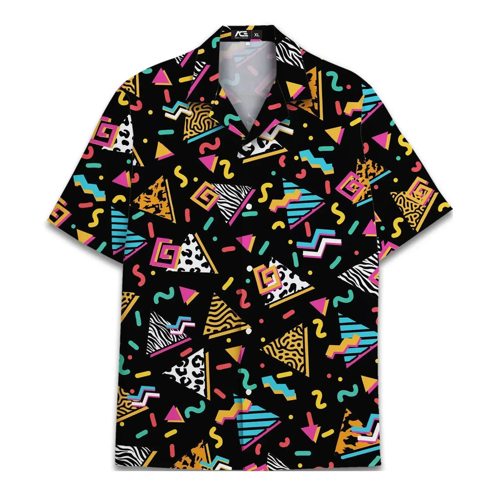 Retro 80s Pop Art Hawaiian Shirt 2026x Neon Cassette Skateboard Headphone Shirt, Vintage 90s Party Button-Up Summer Unisex Shirt