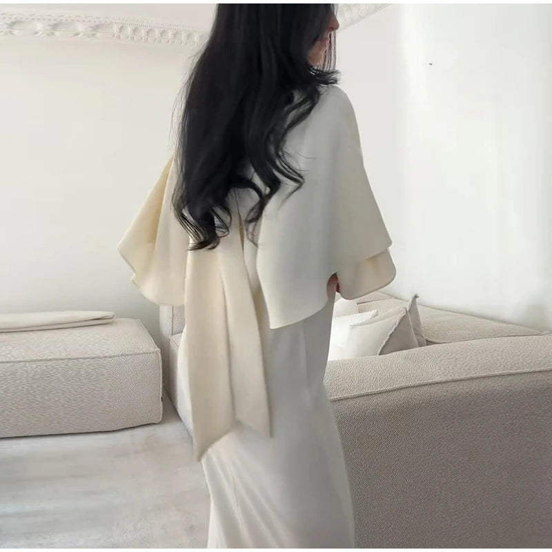 Women Solid Satin Maxi Dress High Neck Batwing Sleeve Loose Fit Front Slit Dresses Lady 2026 Summer Elegant Evening Party Outfit