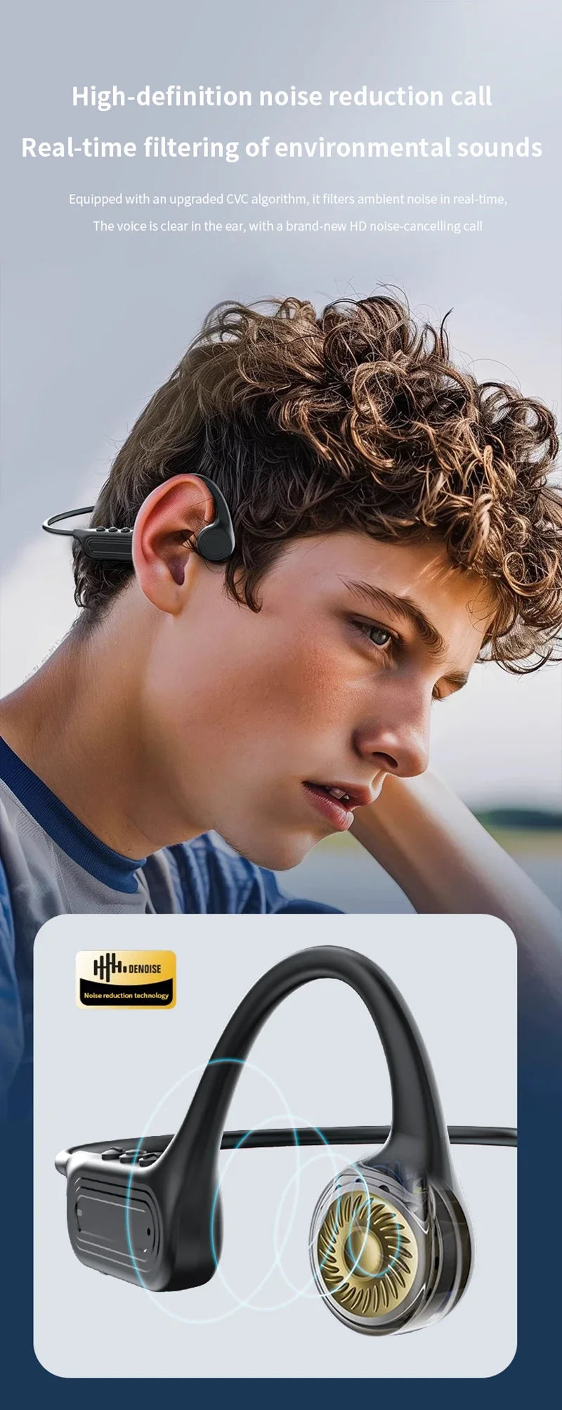 Bluetooth Wireless Bone Conduction Headphones Open Ear Headphones With Mic Waterproof Headphones For Sports Running