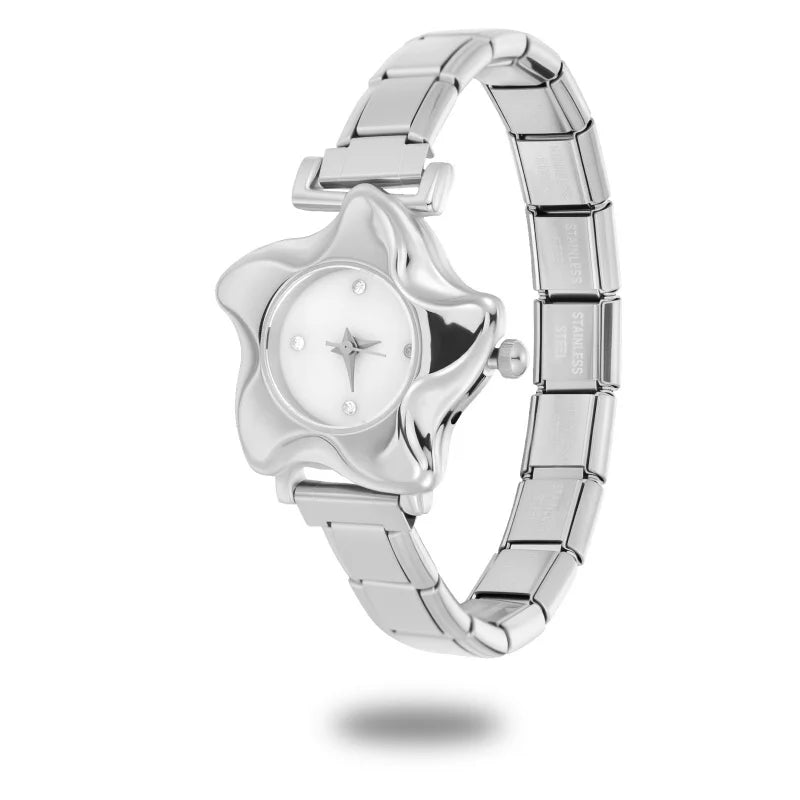 Irregular alloy case Arabic numeral classic dial Stars-shaped diamond-encrusted fashion Stainless Steel Bracelet ladies watch