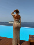 Women's pure color sexy backless slender long-sleeved gauze dress Spring Summer Outfits for Women