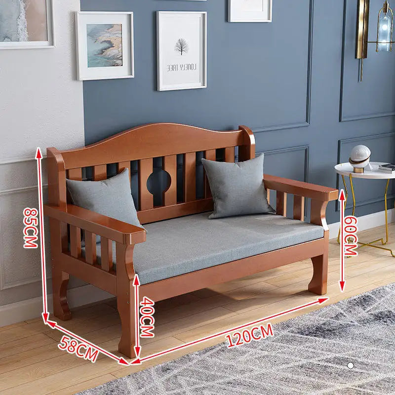 Solid wood sofa new Chinese combination wooden sofa rental room backrest bench economical living room small apartment sofa