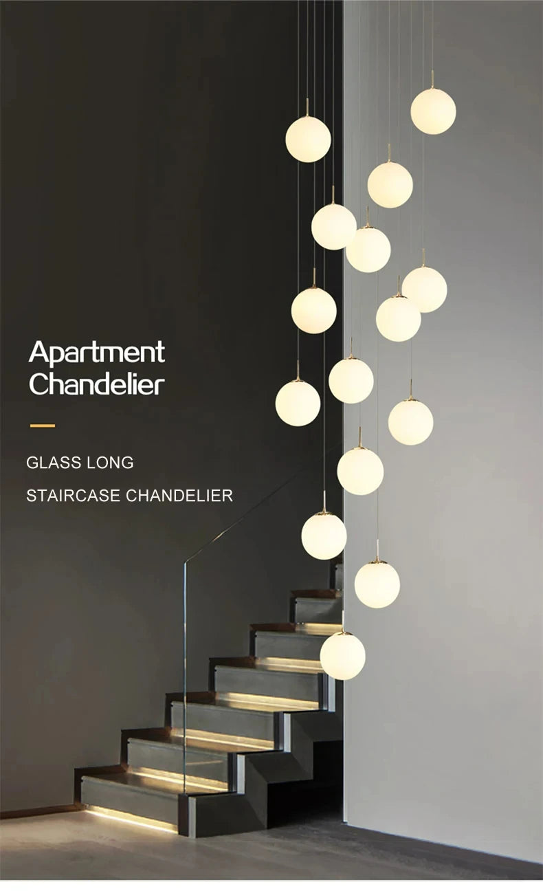 Stairs 2026 Modern Nordic LED Glass Chandelier Loft Duplex Living Room Lamp Hotel Lobby Long Chandelier Home Decorative Lighting
