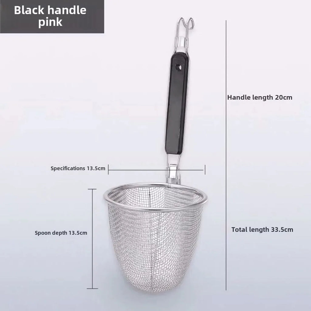 Durable Stainless Steel Noodle Funnel Wooden Handle Pasta Basket Strainer Multifunctional Fine Mesh Sieve Spoon Kitchen Gadgets