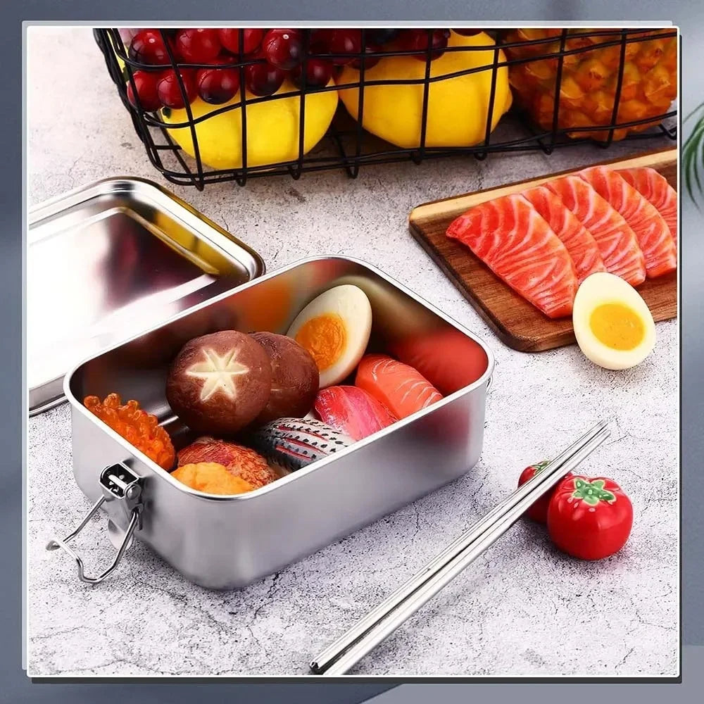 304 Stainless Steel Bento Box Metal Food Storage Container with Locking Clasp Suitable for Work and School 1200/2400ml Lunch Box