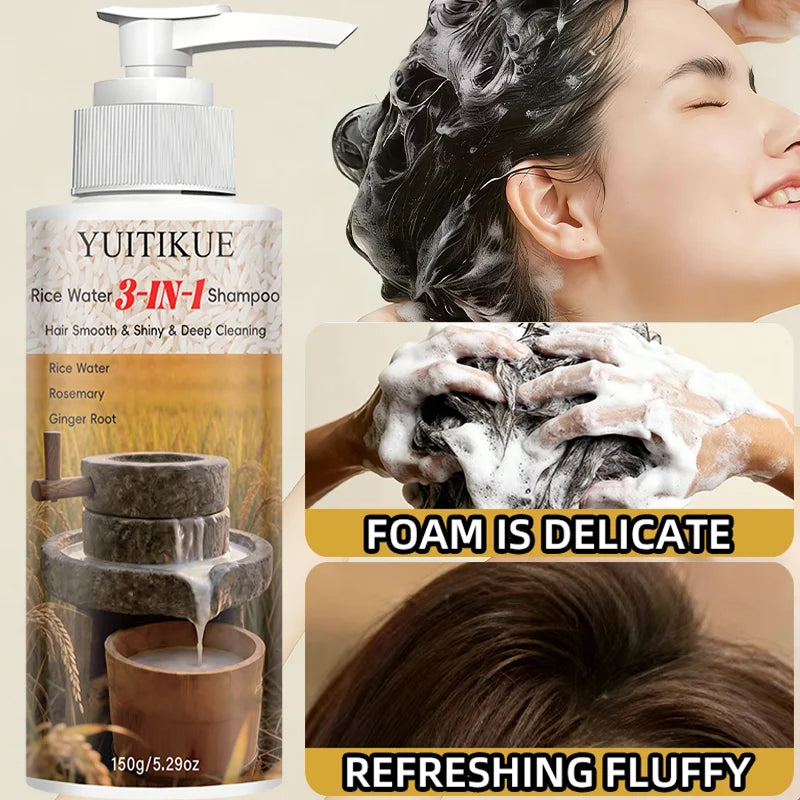 YUITIKUE Rice Water 3-in-1 Shampoo 150g - Deep Cleansing Shampoo for Smooth, Shiny & Healthy Hair