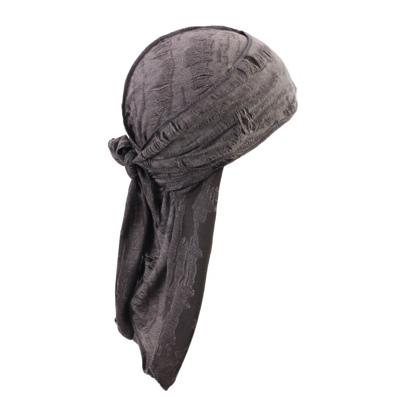 New Punk Style Cotton Durag Headband Elastic Knit Fabric Long Tail Pirate Cap for Men Cycling Head Scarf