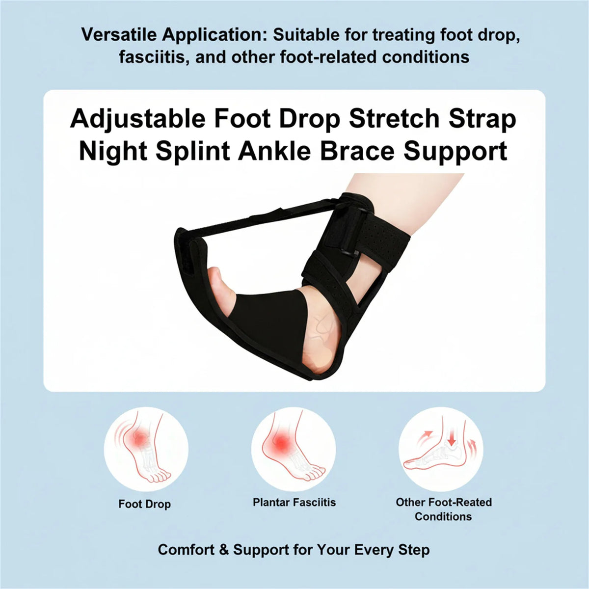 Night Splint Ankle Brace Orthopedic Support Breathable Stretching Strap Adjustable for Plantar Comfortable Support Belt Foot Car