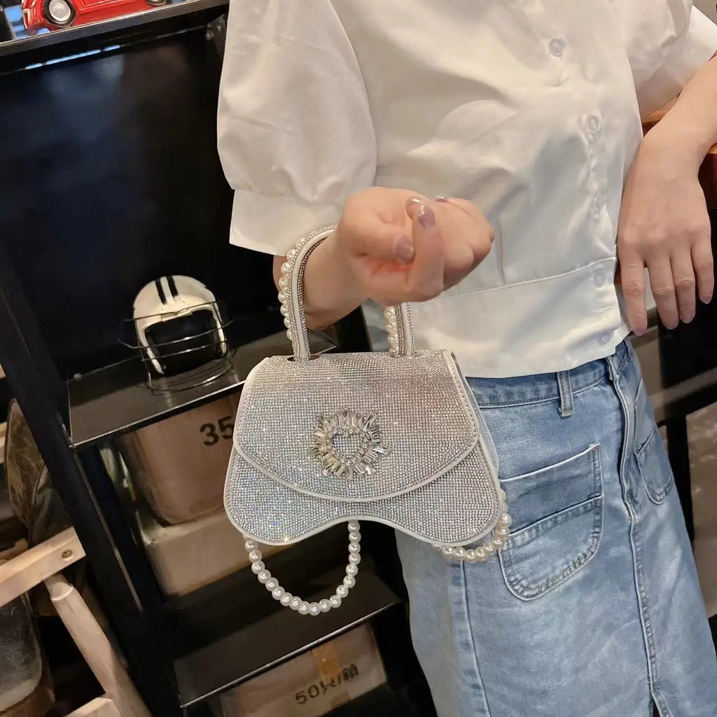 Luxury Women Handbag Glitter Shiny Rhinestones Diamonds Evening Bag Wedding Party Clutch Purse Wide Strap Shoulder Messenger Bag