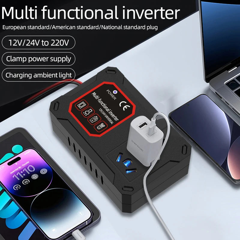 Car Power Inverter 200W 12V/24V To 220V Converter Charger Adapter Universal Socket Portable Vehicle-mounted Home Auto Inverters