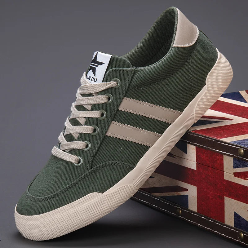 Hot Retro Green Vulcanize Shoes Men Breathable Leisure Shoes For Men Lightweight Flat Casual Canvas Sneaker Men zapatos de lona