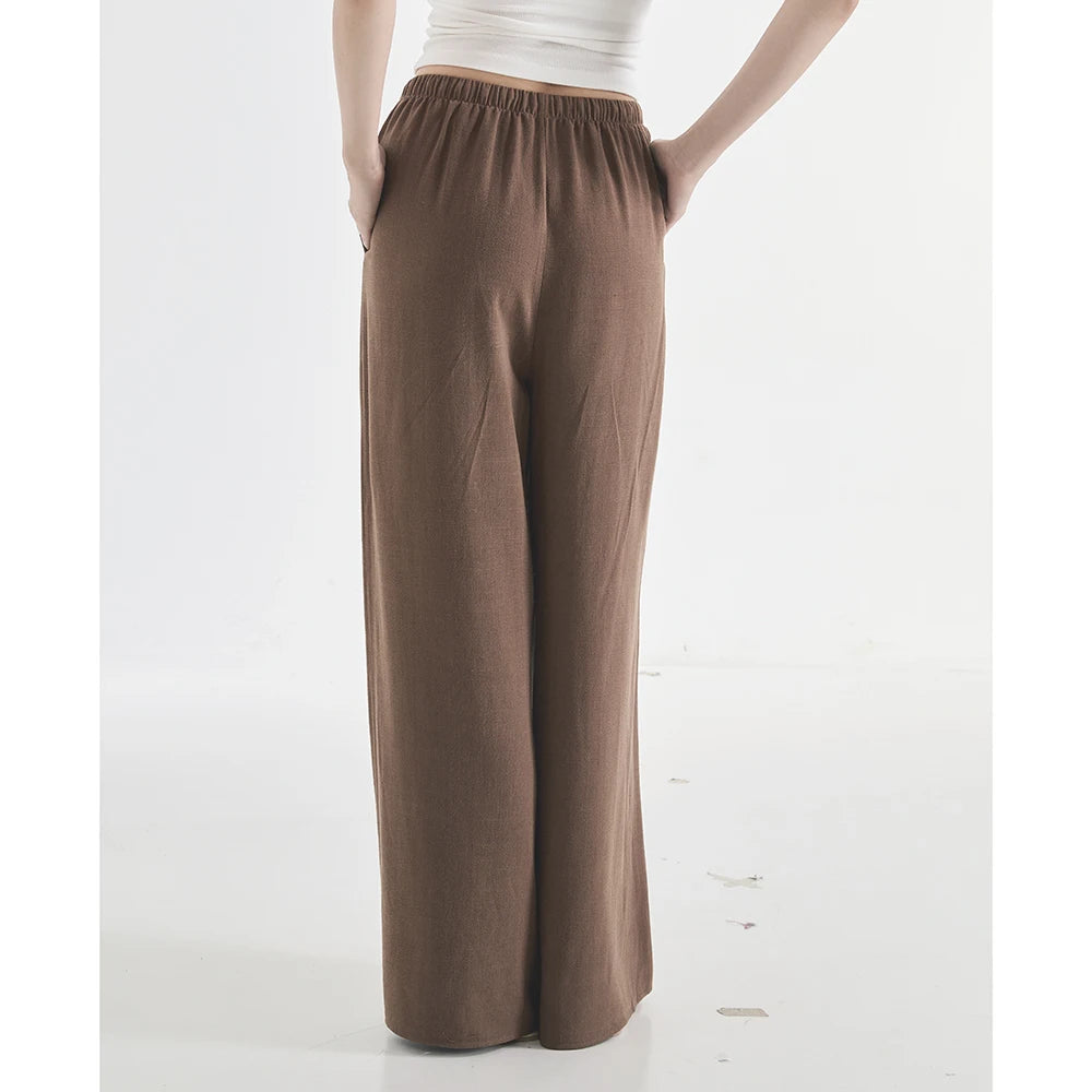 Loose Wide Leg Casual Pants Women's  Korean Linen Office Lady Household Trousers Drawstring Straight Leg Long Pants Femme