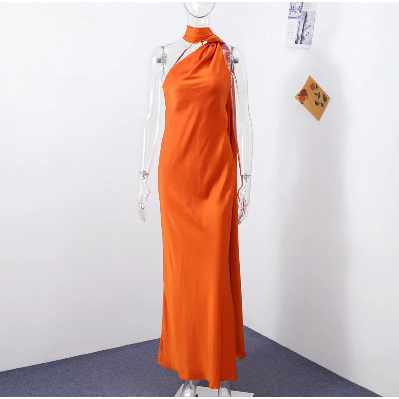 Backless Satin Long Sling Dress Women V Neck Sleeveless Slit Solid Sexy Party Dresses 2026 Summer Lady Vacation Evening Robes