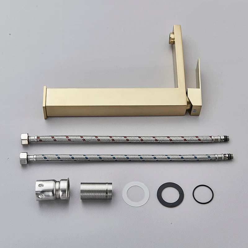 Senlesen Brushed Gold Bathroom Faucet Basin Faucets Deck Mounted Sink Mixer Tap Stainless Steel Countertop Hot Cold Water Crane