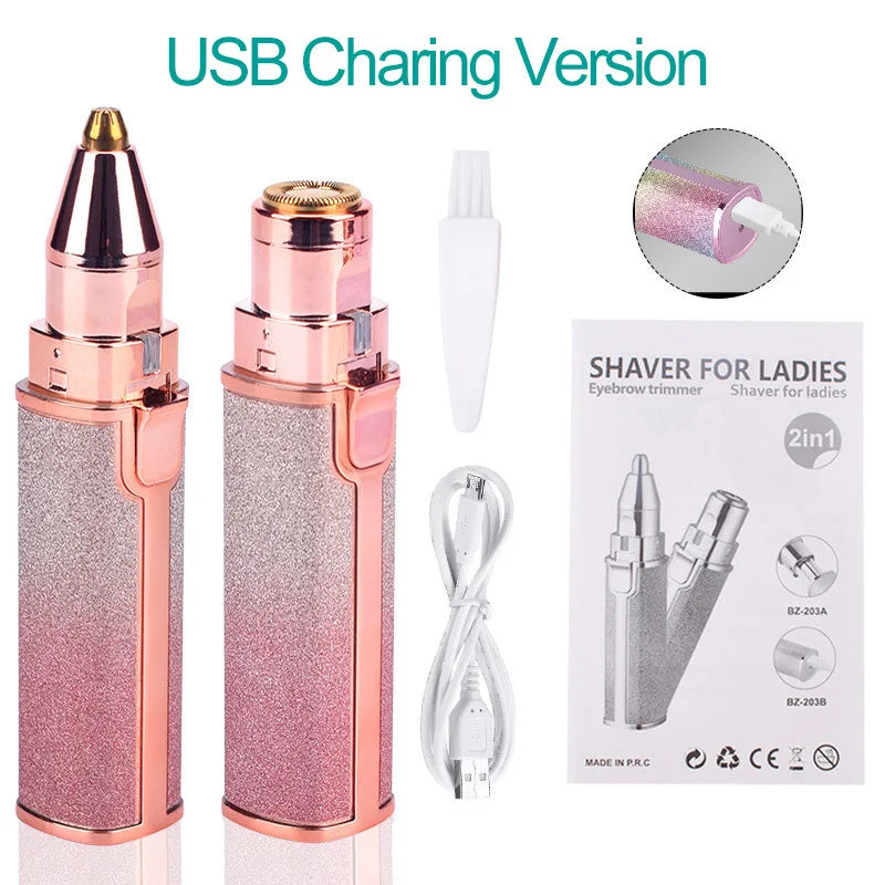 2 in 1 Rechargeable Electric Eyebrow Trimmer Lady Shaver Women Epilator Facial Hair Remover Pen Size Female Hair Shaving Razor