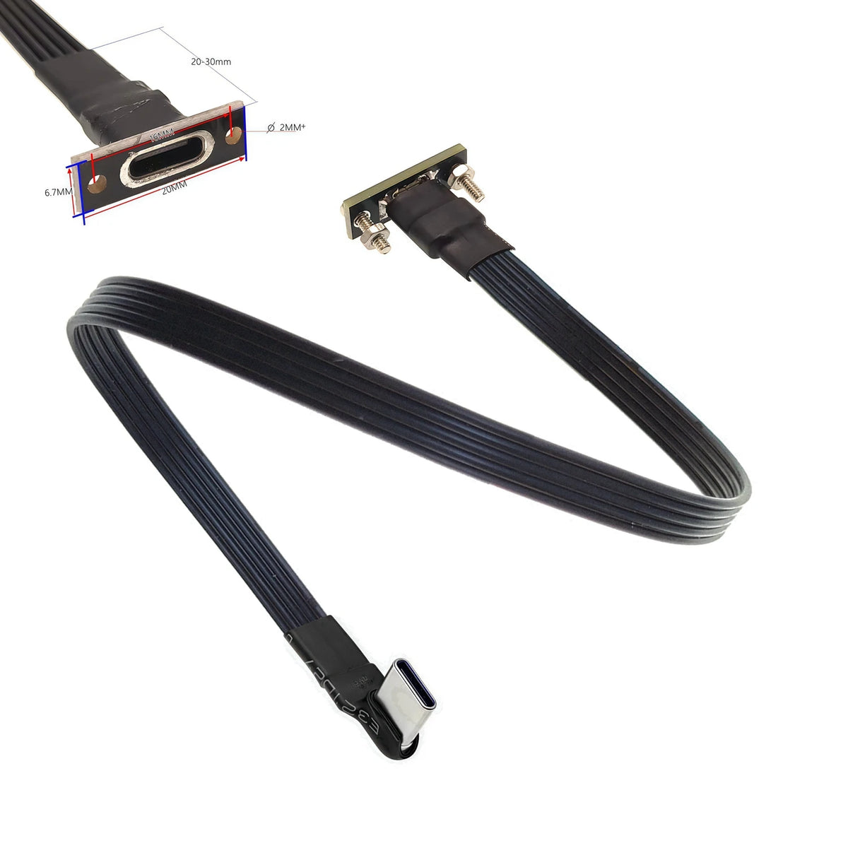 20CM 30CM 10CM 5CM USB 2.0 Type-C Flat Cable Extension FPC Cable USB 2.0 USB-C 90° Up/Down Angled Plug 5CM-1M