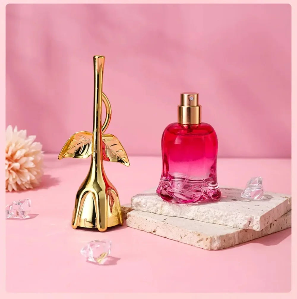 50ml WARMKISS Rose Shape Ladies Perfume Golden Stem Design Long Lasting Floral Eau De Toilette Valentine Birthday Gift