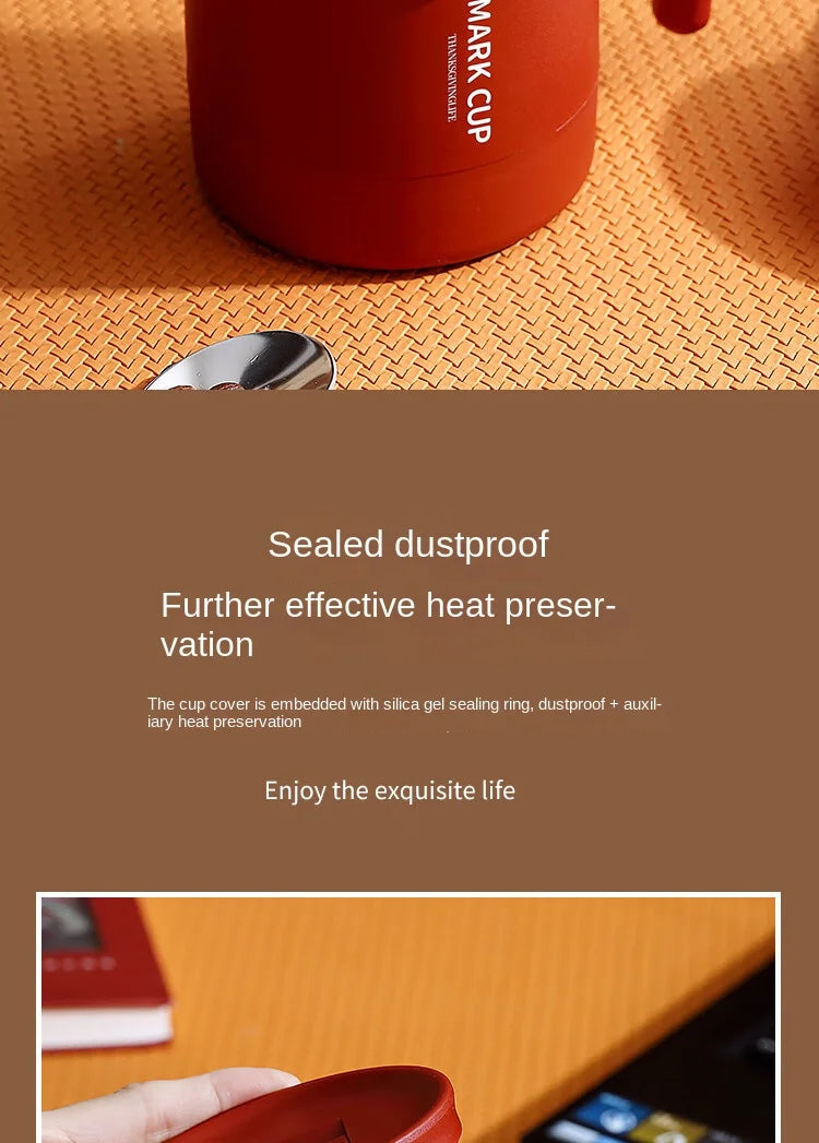 304 Stainless Steel Mug with Lid and Spoon Office Water Cup  High Aesthetic Coffee Cup, Breakfast Cup Water Bottles