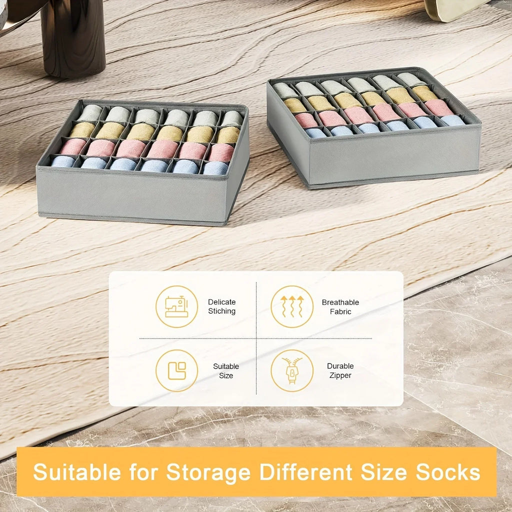 1pc Fabric Storage Box with 24 Compartments - Foldable Stackable Organizer for Socks Ties Underwear Space-Saving Drawer Divider