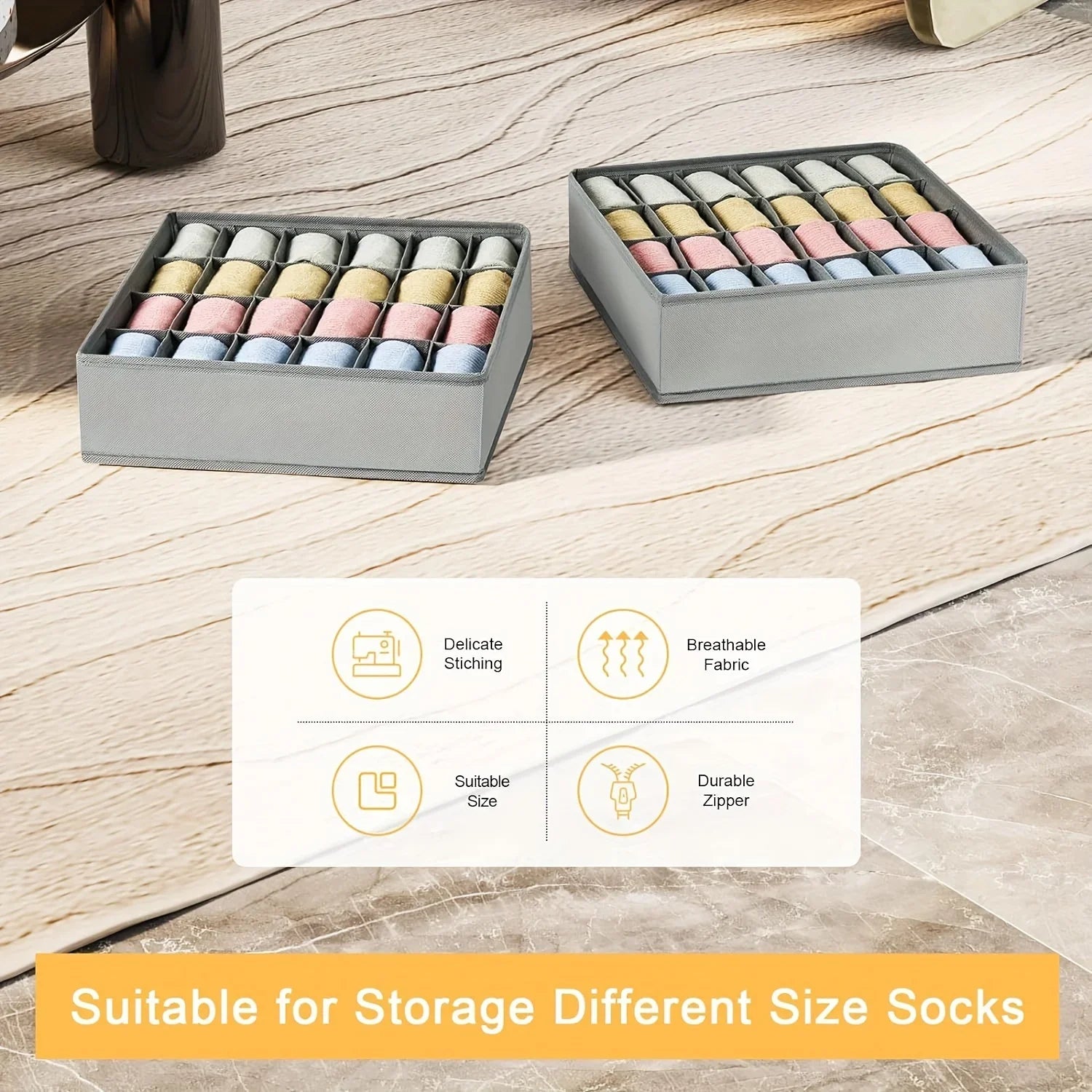 1pc Fabric Storage Box with 24 Compartments - Foldable Stackable Organizer for Socks Ties Underwear Space-Saving Drawer Divider