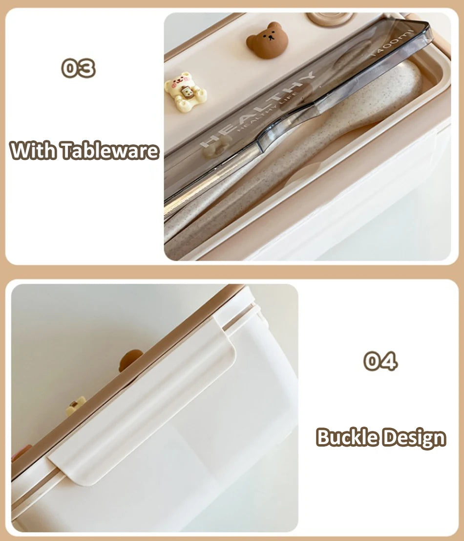New Kawaii Lunch Box For Girls Portable School Kids Plastic Picnic Bento Box With Compartment Microwave Food Storage Containers