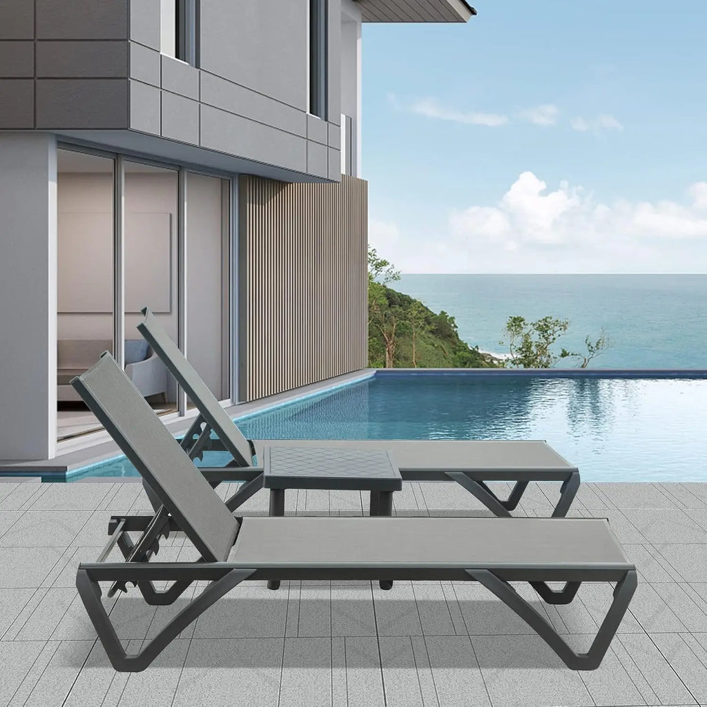 Aluminum Chaise Lounge with Side Table, 5-Position Adjustable Backrest & Wheels, All-Weather Outdoor Patio Furniture, Customized