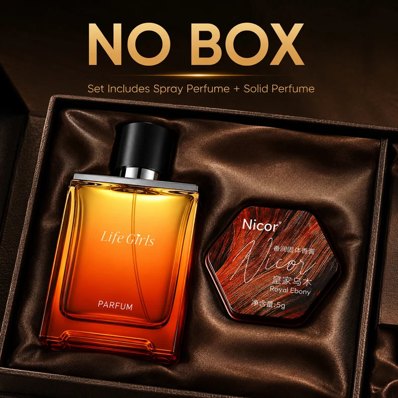 Men's Woody Citrus Perfume Set, Spray Cologne + Solid Perfume Balm, Long Lasting Royal Ebony Travel Fragrance Gift