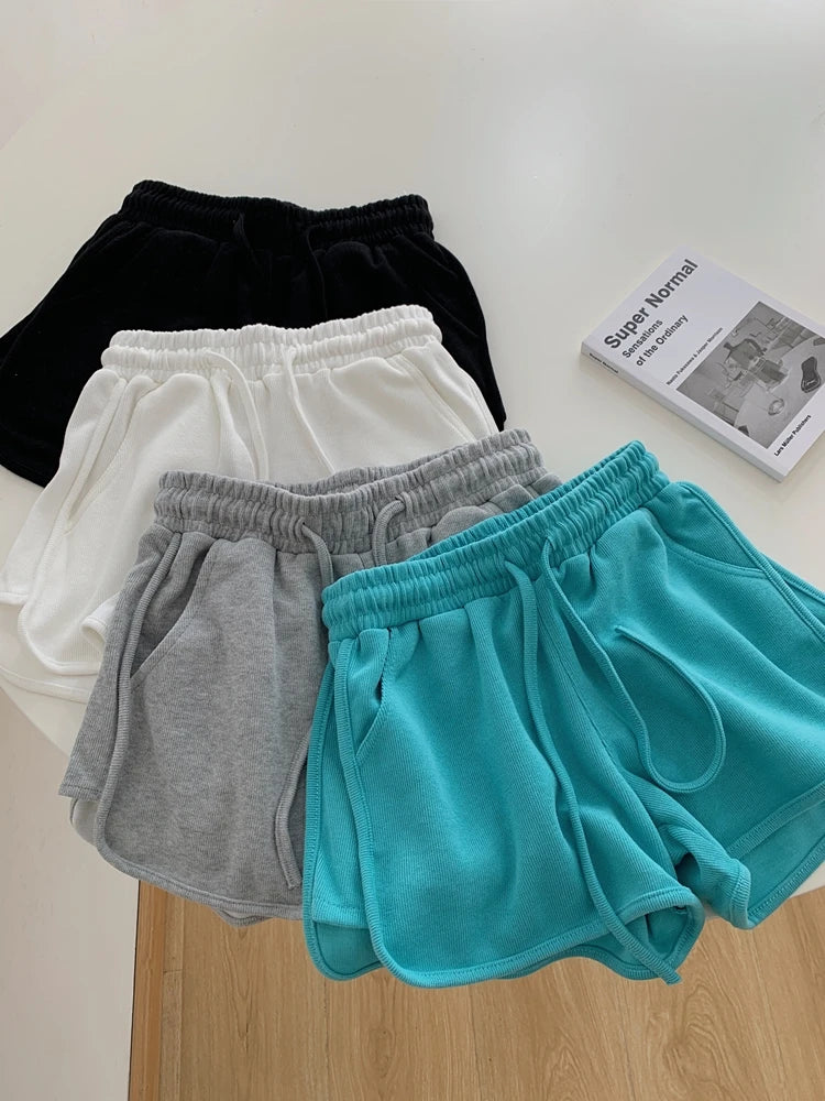 New2026 Women's Summer Casual Loose Drawstring Sports Shorts Elastic High Waist Fitness Running A-line Shorts Leisure Home Pants