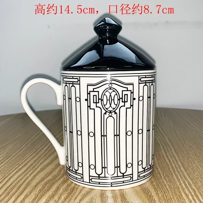 Creative Ceramic Lovers Mug Geometric Pattern Western Food Afternoon Tea Breakfast Cup Coffee Cup Home Decoration Modern