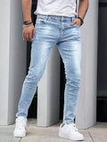 2025 Men's Slim Four-Season Washed Fashion Jeans Stretch Slim Fit Light Blue Gray Black Casual Denim Pants