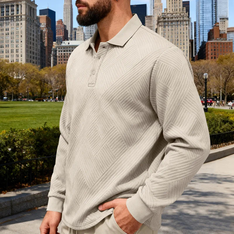 2025 spring and autumn men's light luxury casual simple lapel jacquard POLO button-down long-sleeved sweater