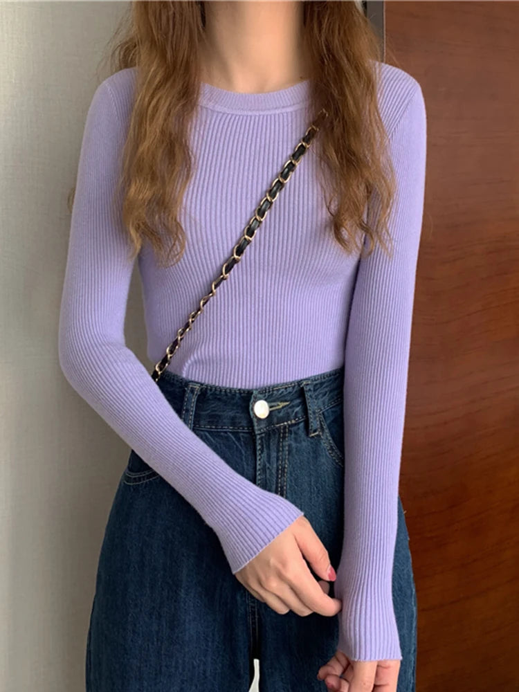 2026 Basic Tops Women Sweater Autumn Winter Long Sleeve Pullover Fashion O-neck Elastic Female Winter Solid Knitted Jumper