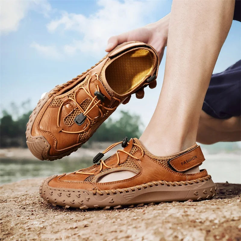 Summer Men Sandals Genuine Leather Mens Casual Shoes Outdoor Men Leather Sandals for Men Beach Shoes Roman mens Shoes