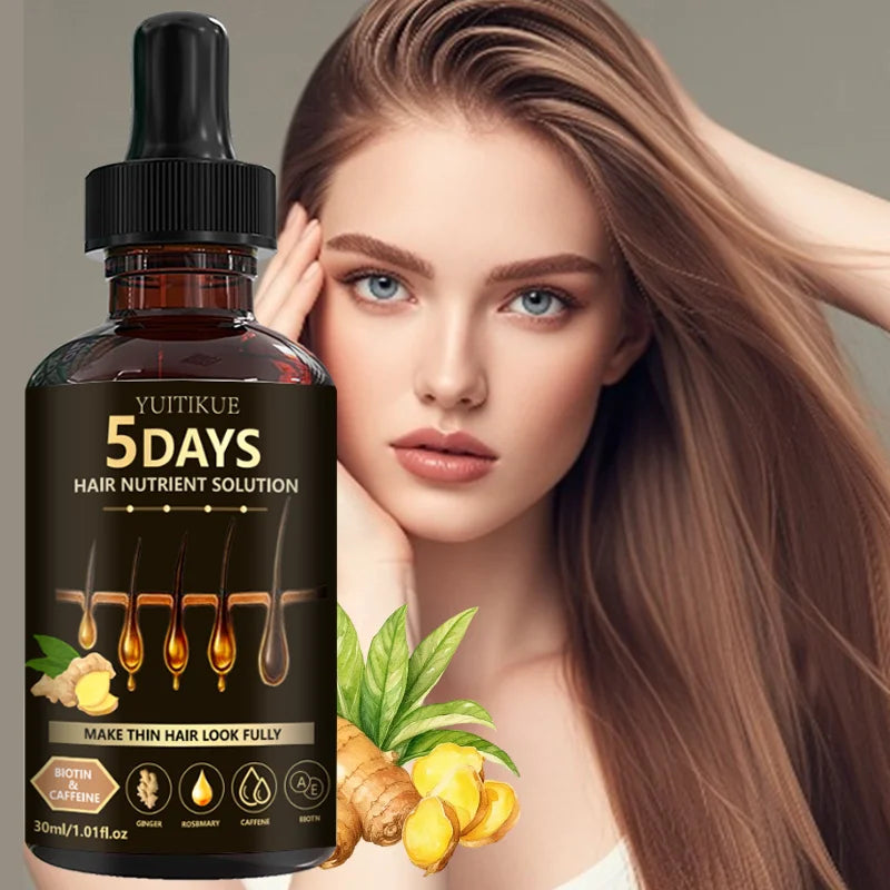 YUITIKUE 5 Days Hair Nutrient Solution 30ml - Ginger & Rosemary Scalp Serum for Fuller, Thicker Hair