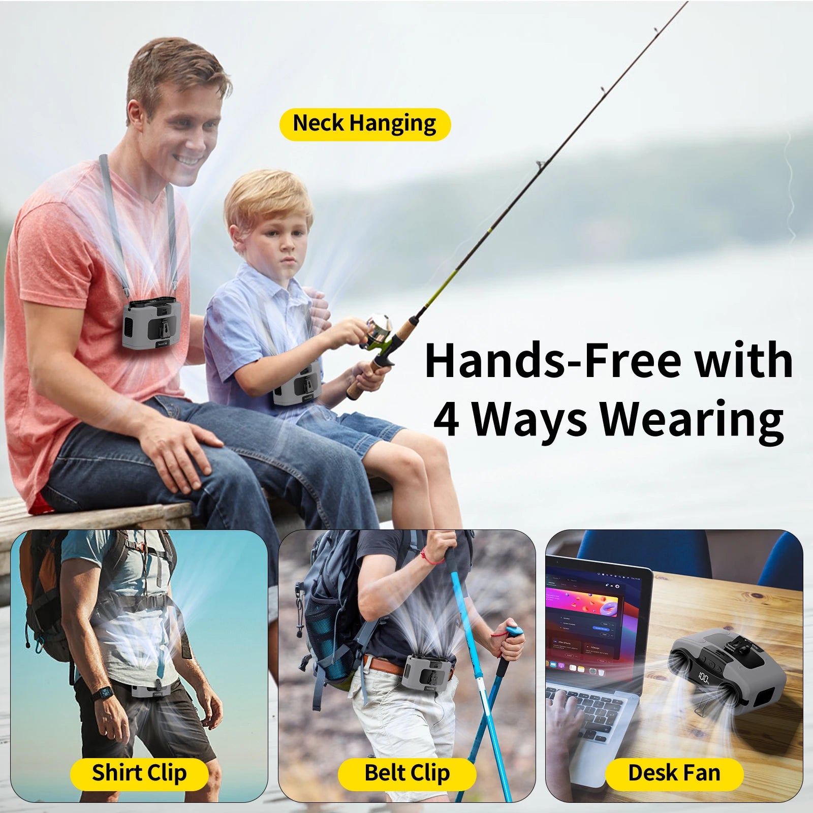 Socool 20000mAh Portable Waist Fan Dual Air Outlet 10 Gear Speeds Outdoor Personal Hanging Neck & Belt Clip Fan with Power Bank
